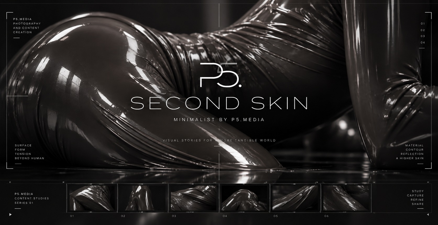 P5.SECOND SKIN — minimalistisches Gunmetal Editorial von p5.media mit Fokus auf Fotografie und Content Creation